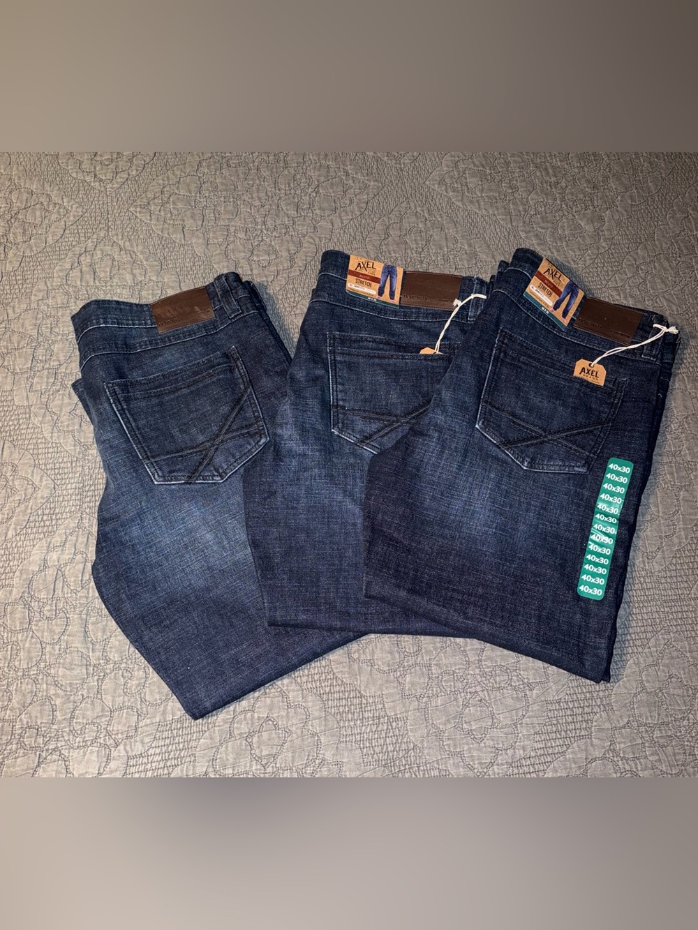 AXEL Men's Bootcut Stretch Jeans-Dark Wash Blue Denim-Men’s Size-40x30, 3 pairs